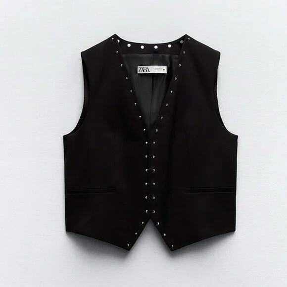 Zara | Black, Silver Studded Vest | Size XS - Picture 1 of 10